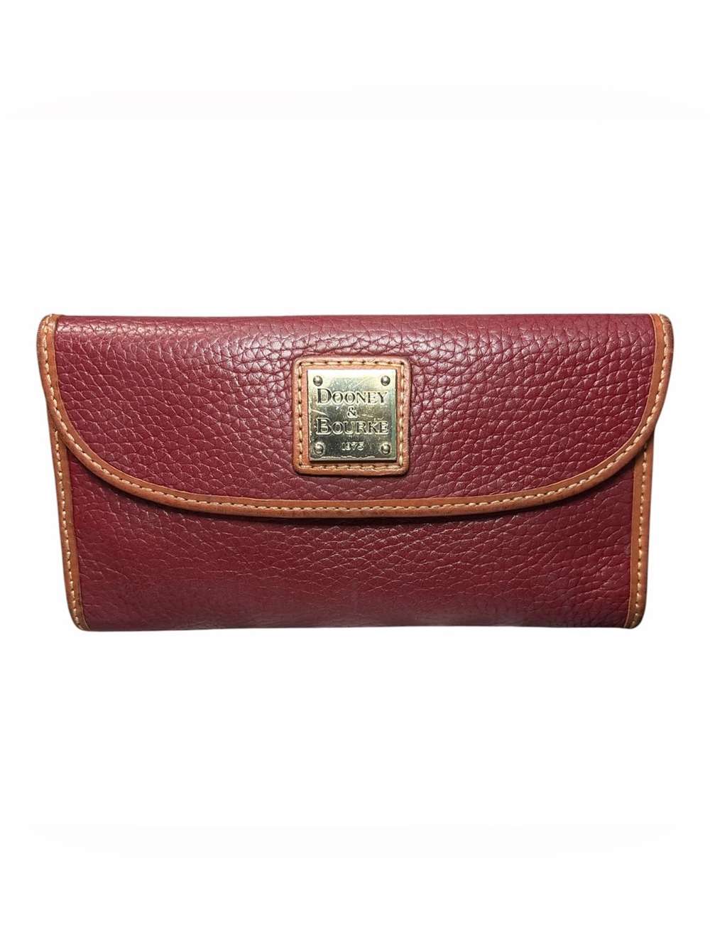 Dooney & Bourke Burgundy Pebbled Leather Wallet with Tan Trim